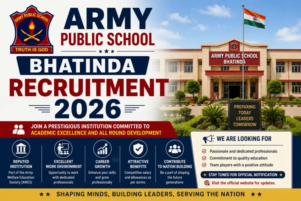 Army Public School Bhatinda Recruitment 2026 Notification Out; Attend Interview