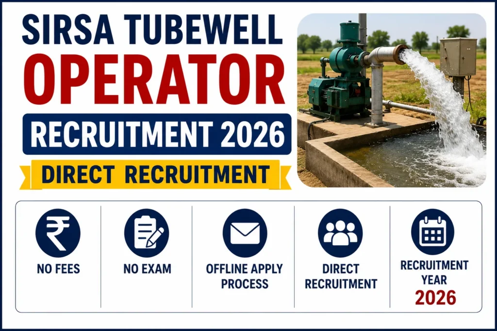 Sirsa Tubewell Operator Recruitment 2026 Notification Out, Offline Form