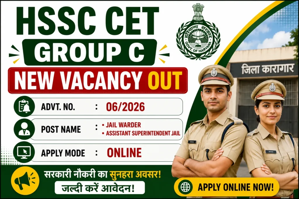 HSSC CET Group C Vacancy Advt 06/2026 Notification: Warder, ASP Jail Post Released