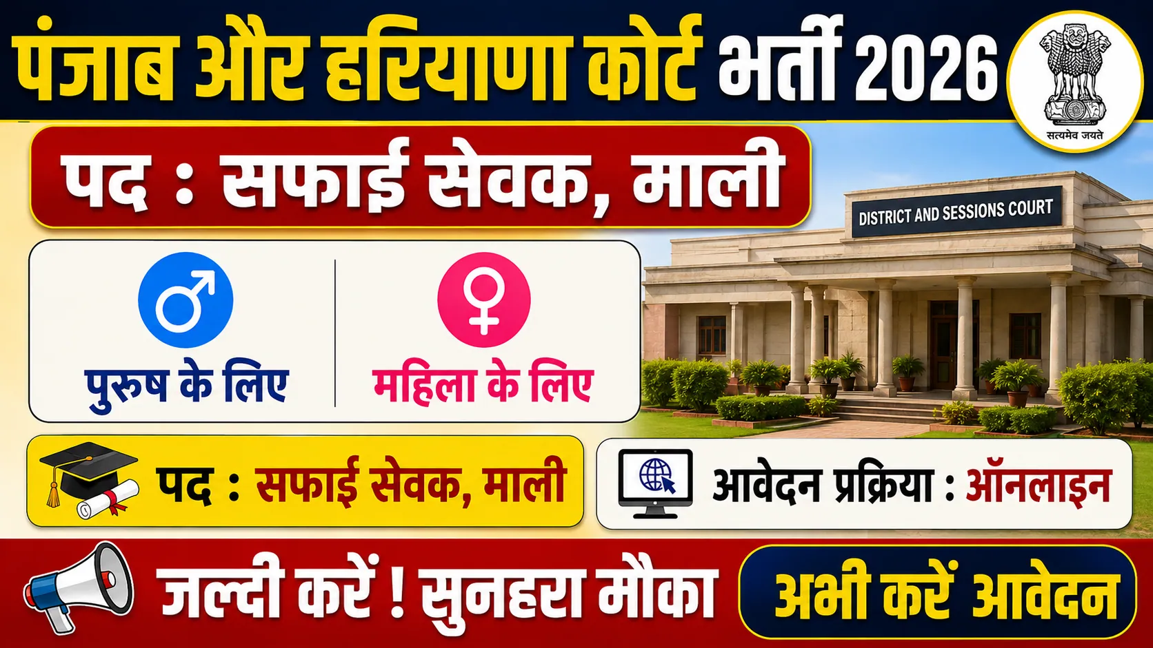 Punjab and Haryana Court Vacancy 2026 Notification Out For Safai Sewak, Mali Post