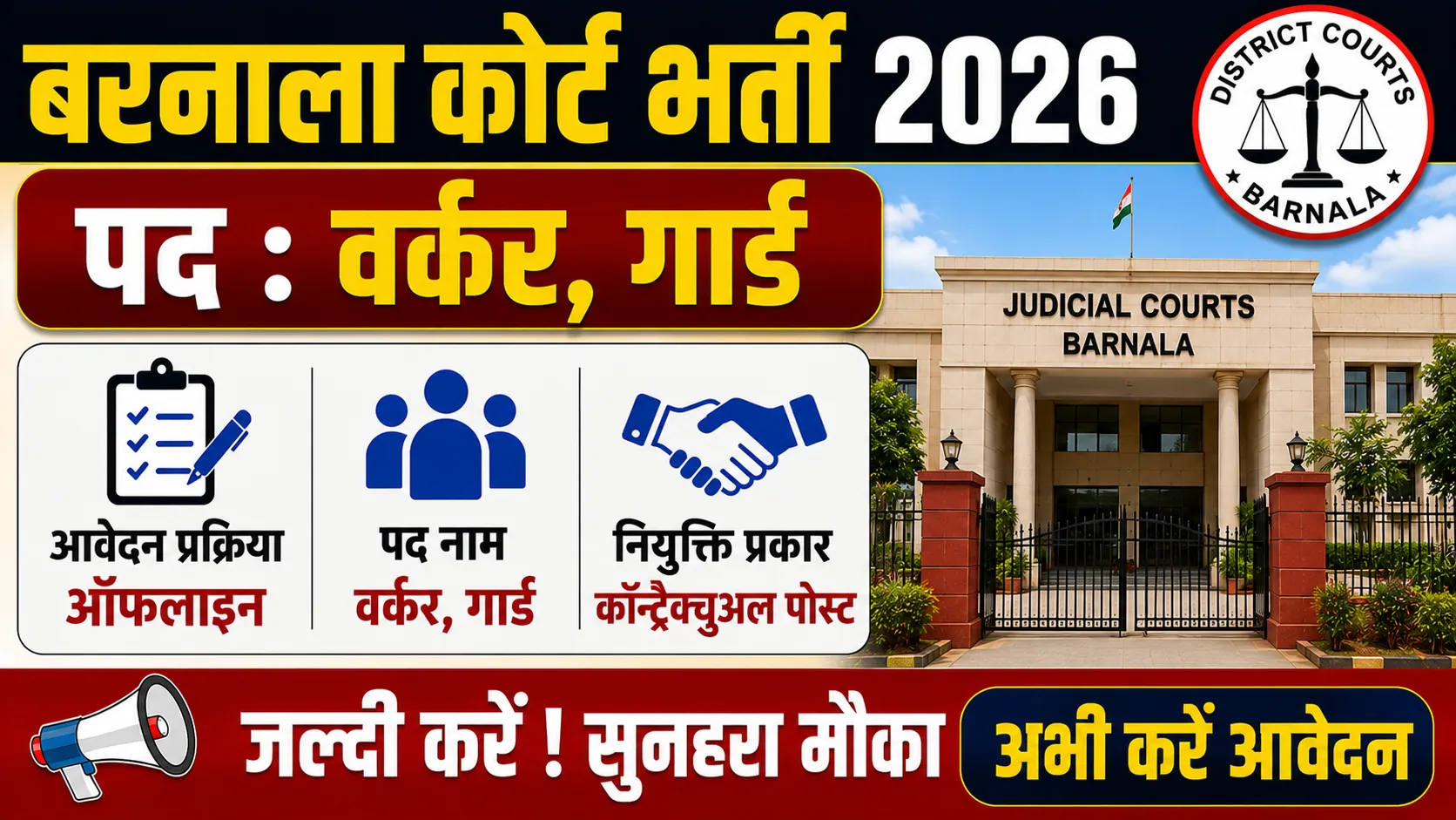 Barnala Court Recruitment 2026 Notification Out For Worker, Guard Posts