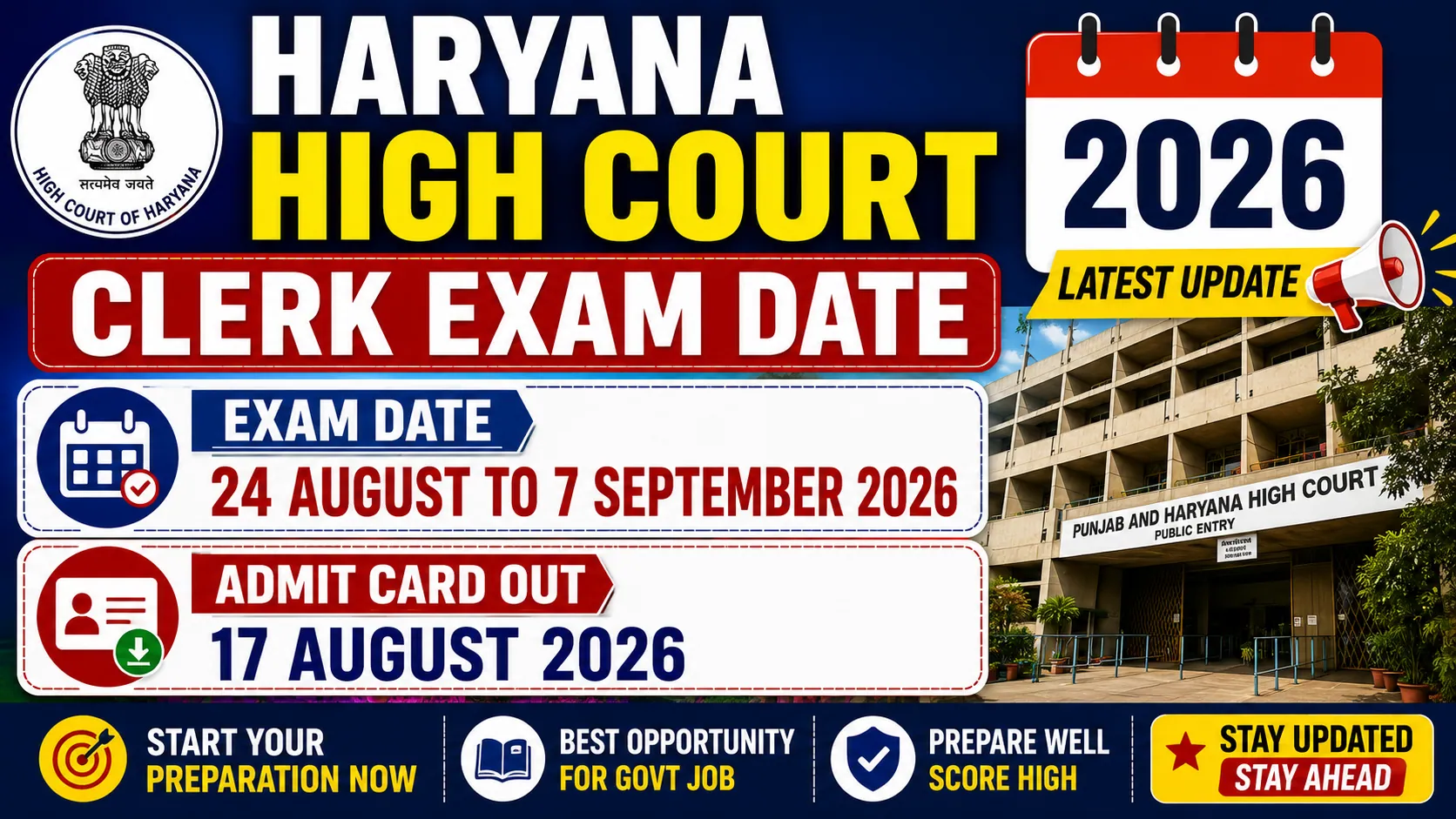 Haryana High Court Clerk Exam Date 2026 Out, Check Official Notice