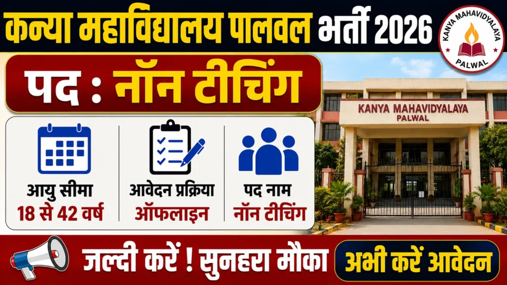 Kanya Mahavidhyalay Palwal Vacancy 2026 Notification Out