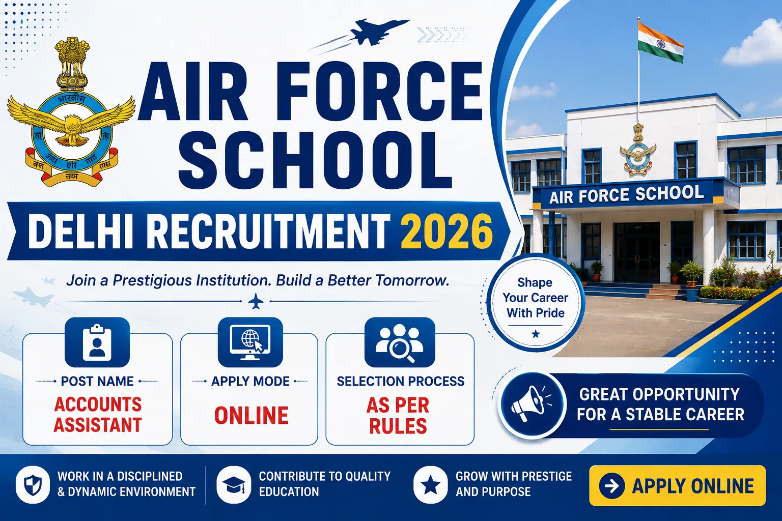 Air Force School Delhi Recruitment 2026 Notification Out, Apply Online