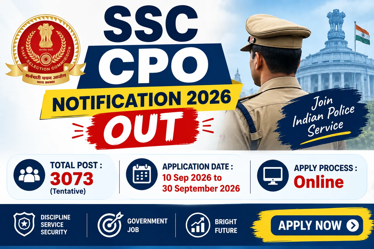 SSC CPO Notification 2026 Out For 3073 Posts, CPAF and Delhi Police Sub-Inspector